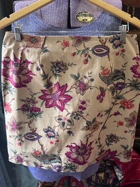 Talbots Beige Pencil Skirt with Pink and Purple Floral Print